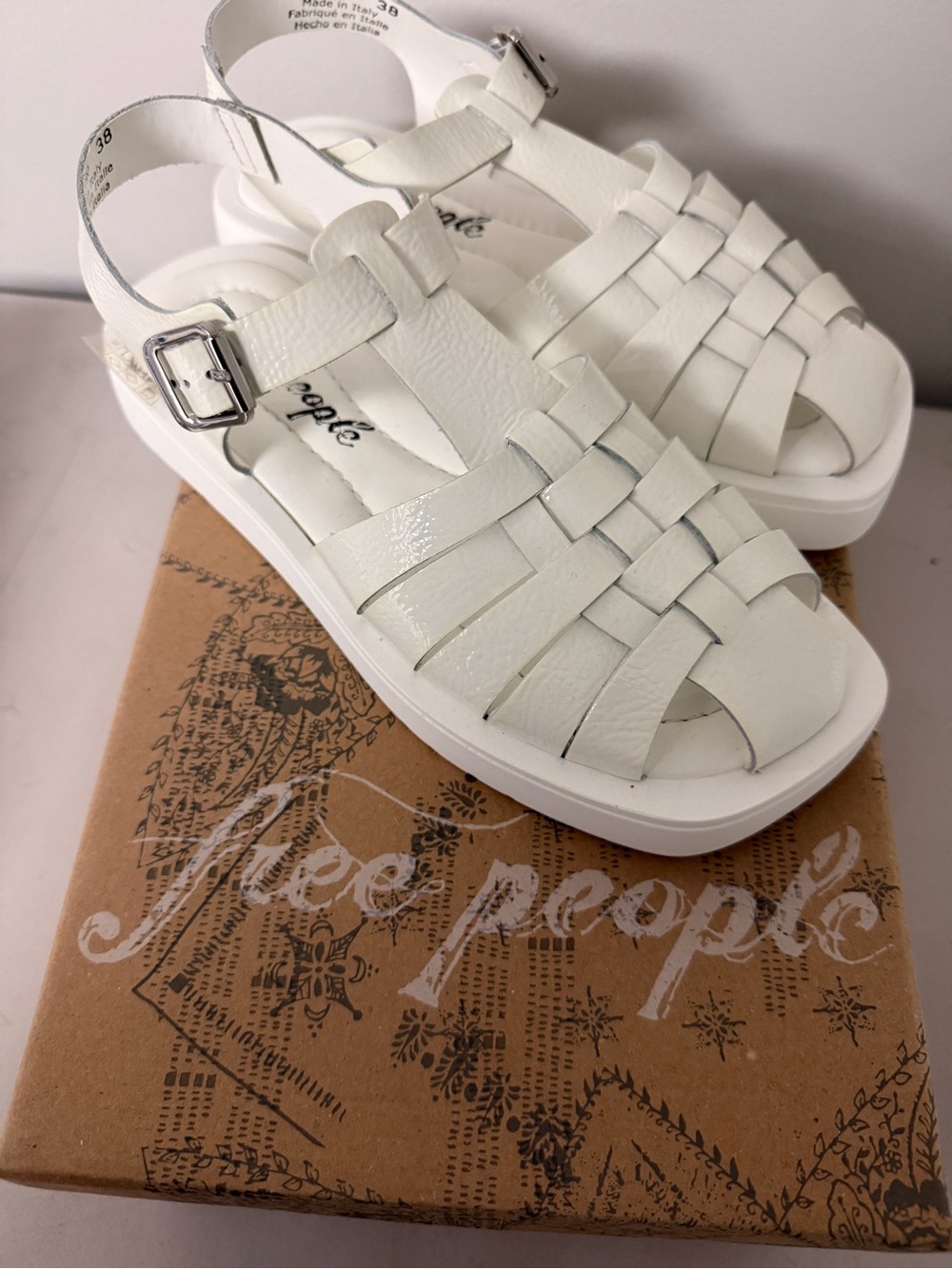 Free People White Woven Platform Fisherman Sandals